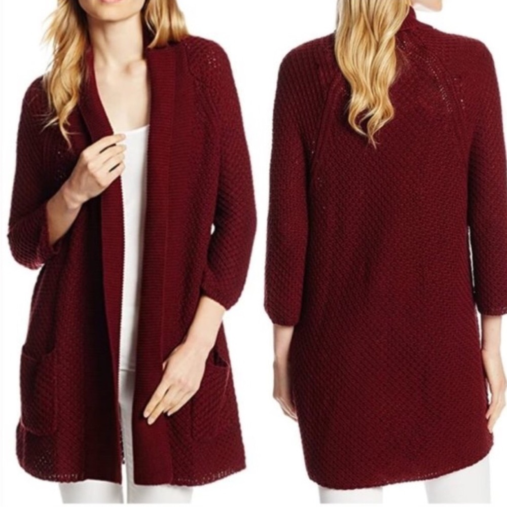 Lucky Brand Willow Knit Sweater Cardigan Burgundy Size Small